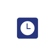 A clock icon in blue and white on a gray background.