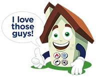 Cartoon home saying "I love those guys!"