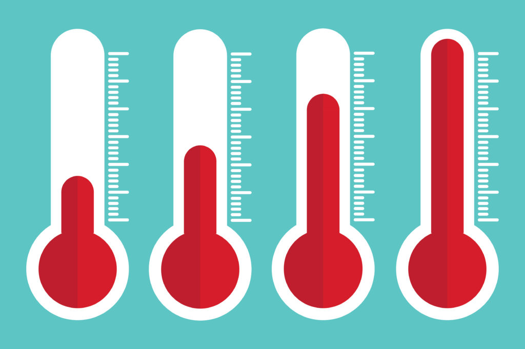 Four thermometers each reading a different temperature
