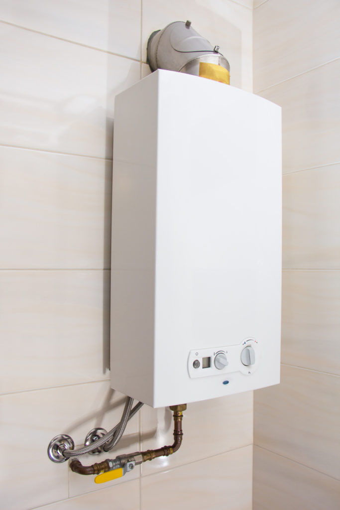 Home gas water heater in bathroom for hot water 