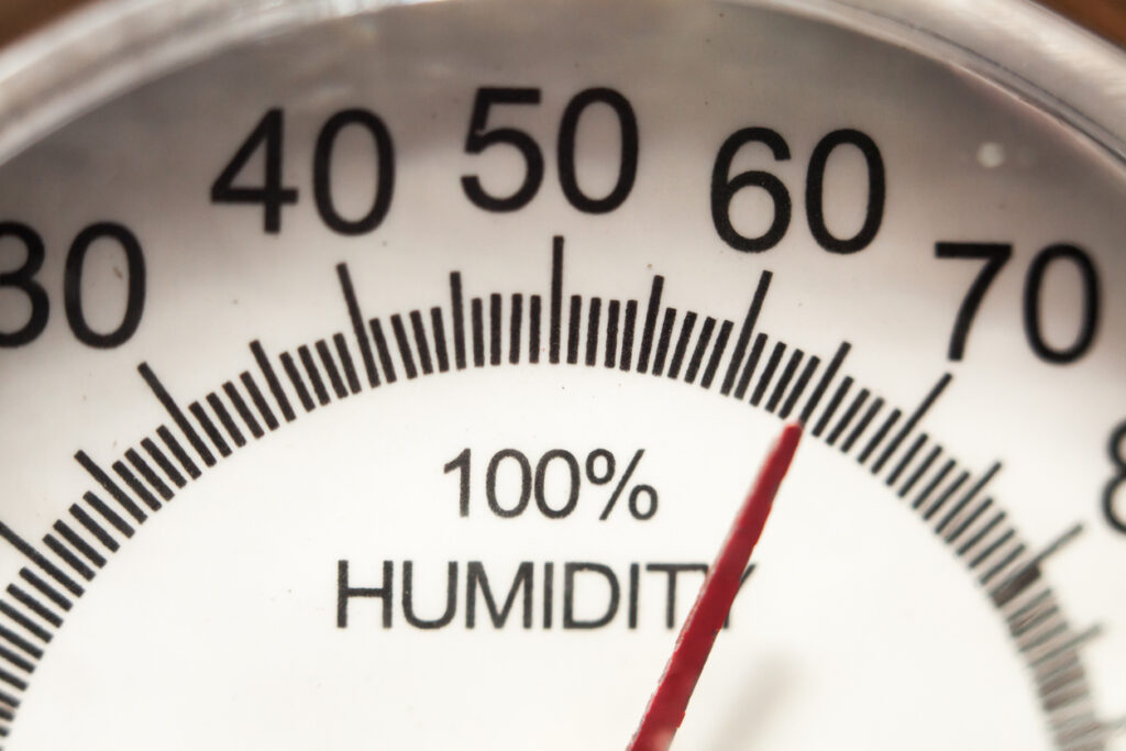 An image of a humidity gauge showing moisture level in the air.