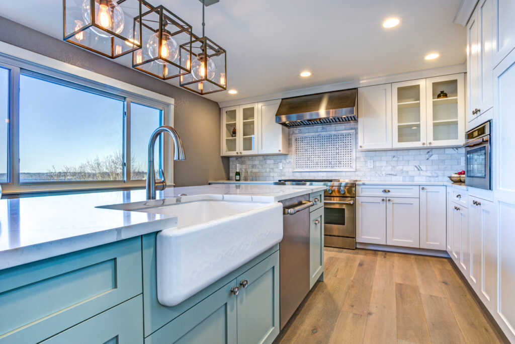 A newly remodeled functional kitchen space showcasing a sink and countertop, perfect for cooking and cleaning purposes.